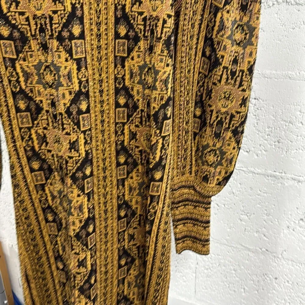 ZARA Black and Gold Long Sleeve Patterned Dress - Picture 3 of 3